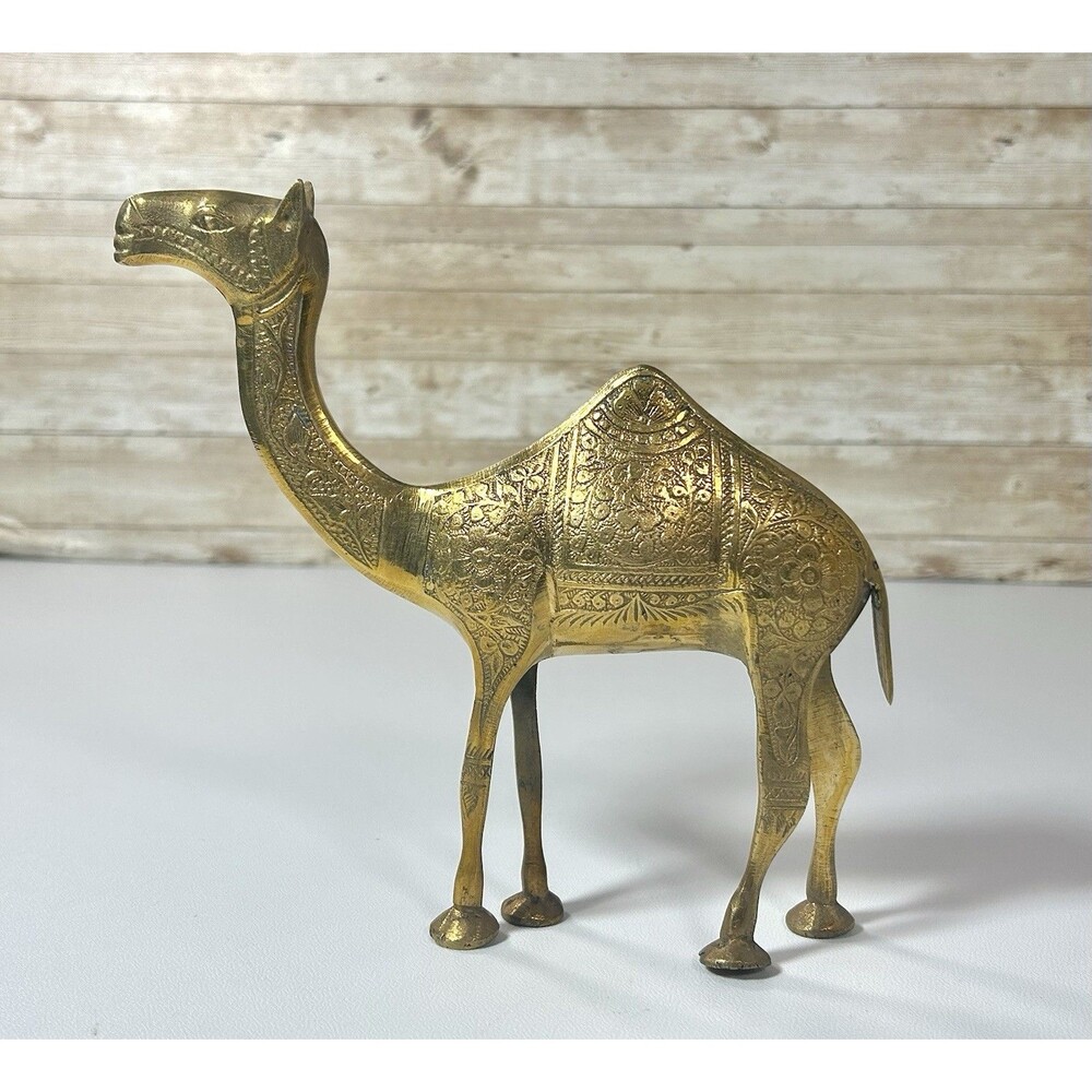 Vintage Etched Solid Brass Figure Camel Middle Eastern Design